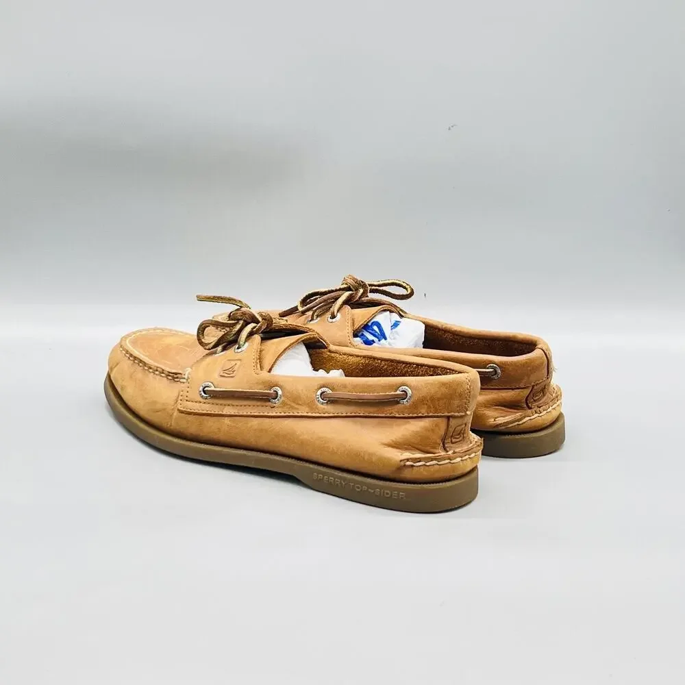Sperry Shoes Mens 9 Brown Leather Top Sider Boat Deck Moc Toe Casual Comfort